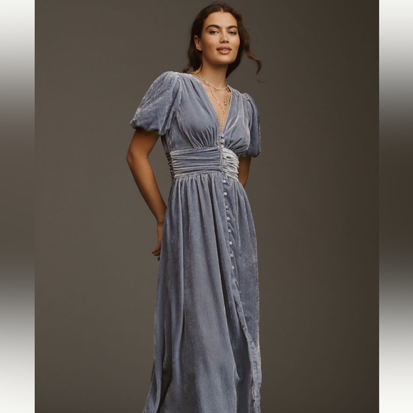 Anthropologie Dresses & Skirts - NWT Anthropologie Katerina Button Front Dress Velvet Grey Pockets